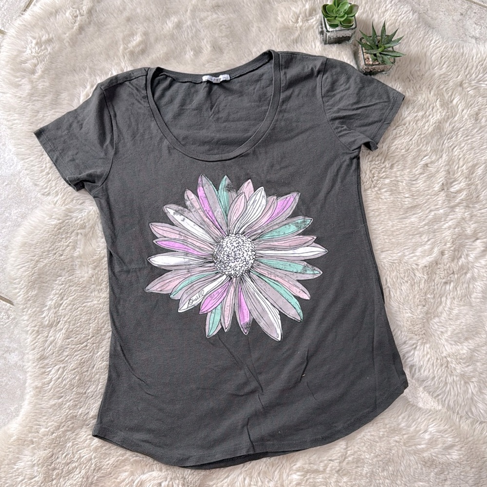 O’Neill Shirt Tee Short Sleeve Gray Purple Green White Flower Size Small